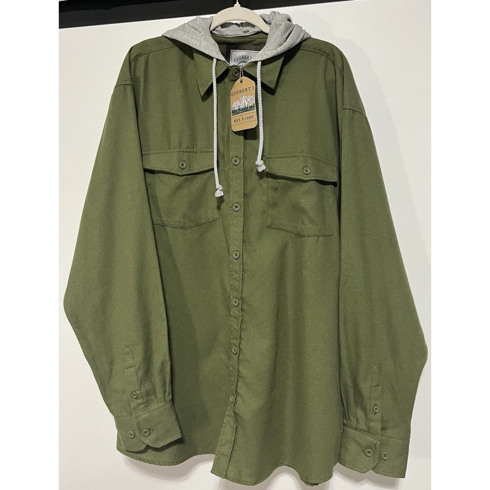 Gioberti Men's 2X Large‎ Green Long Sleeve Button Up Shirt Hoodie Casual